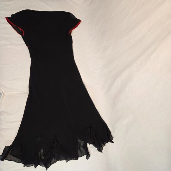 CDC Whimsigoth Y2K Black Mesh Sheer Red Lace Babydoll Asymmetrical Dress Size 4. - Picture 6 of 14